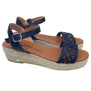Dalson Black Leather Espadrille Wedge Sandals
